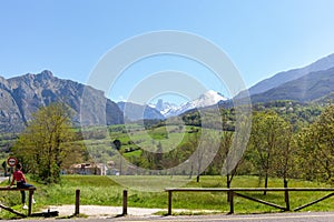 View of the `Naranjo de Bulnes` peak from Poo de cabrales, Spain photo